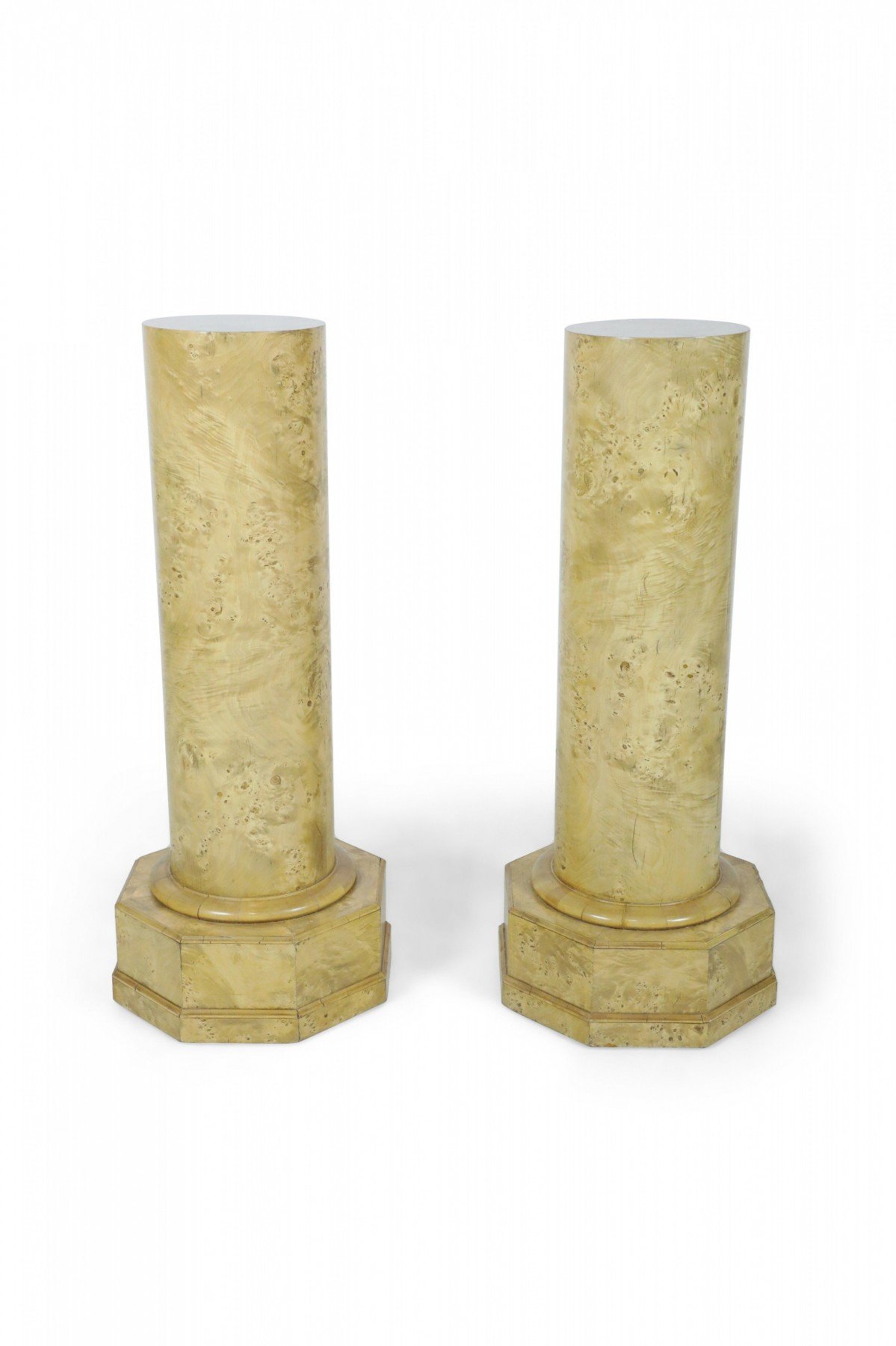Pair of Biedermeier style Karelian Birch Hexagonal Base Pedestals