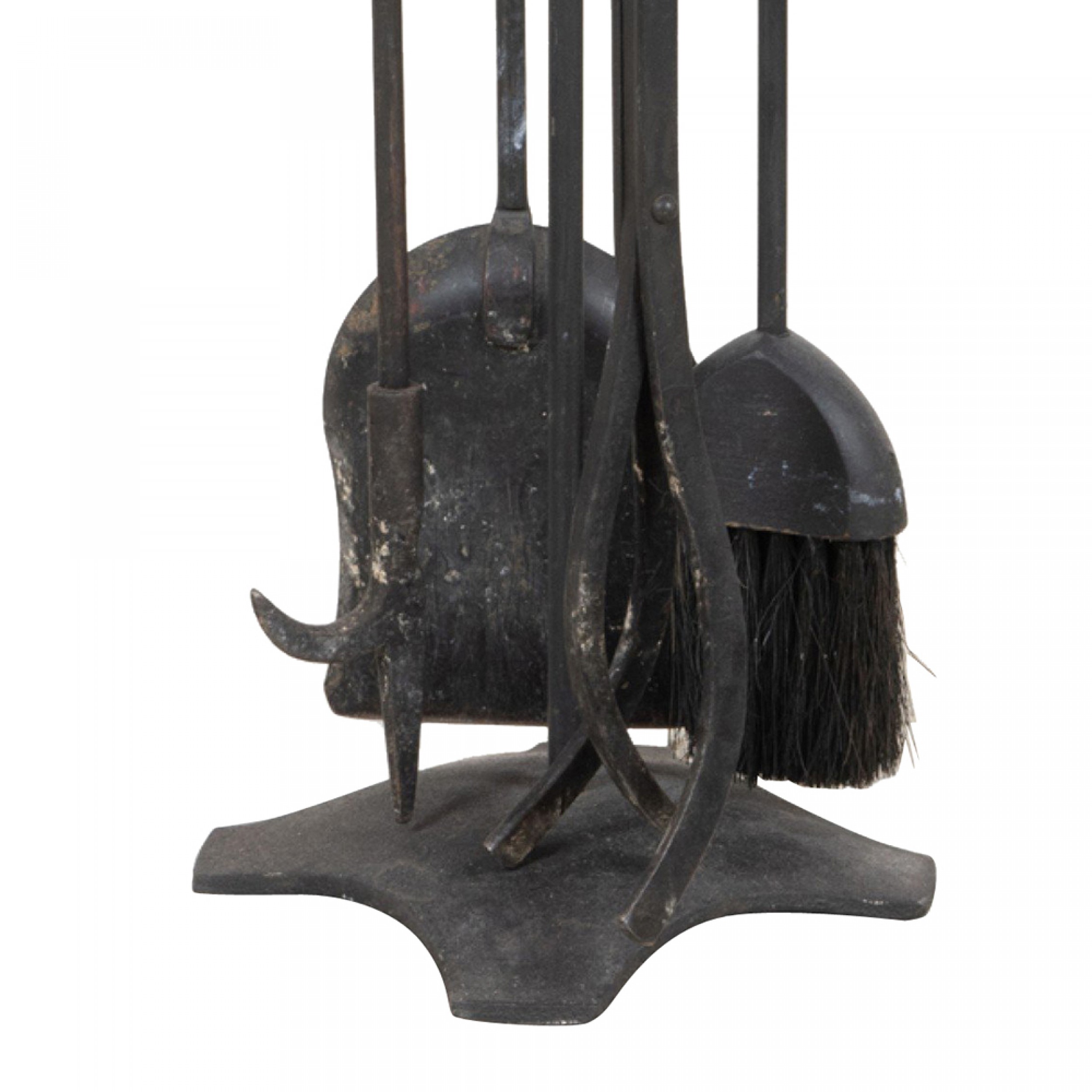 Contemporary set of iron and brass fire tools