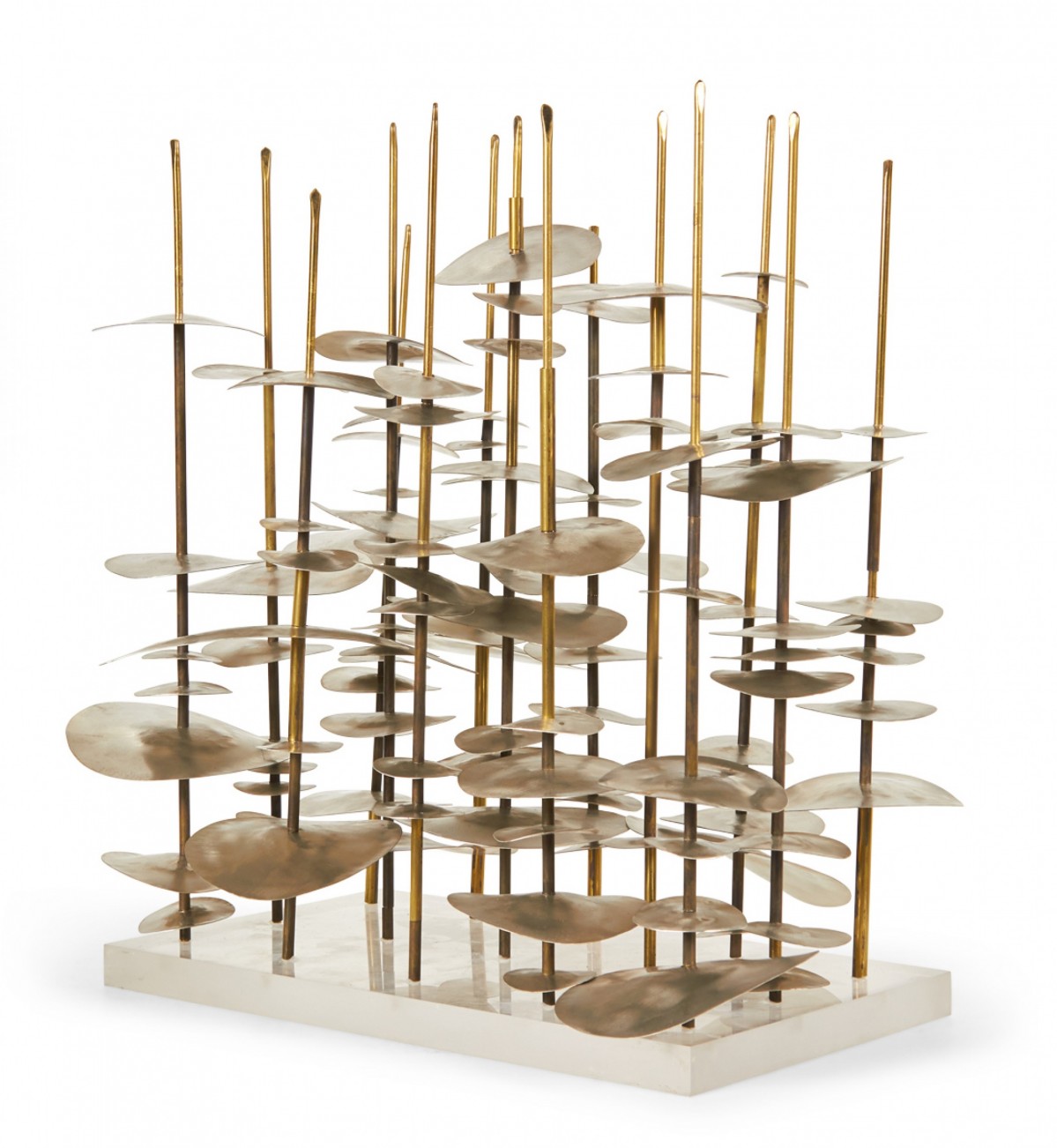 Robert Lee Morris Vertical Cityscape Nickel and Brass Sculpture