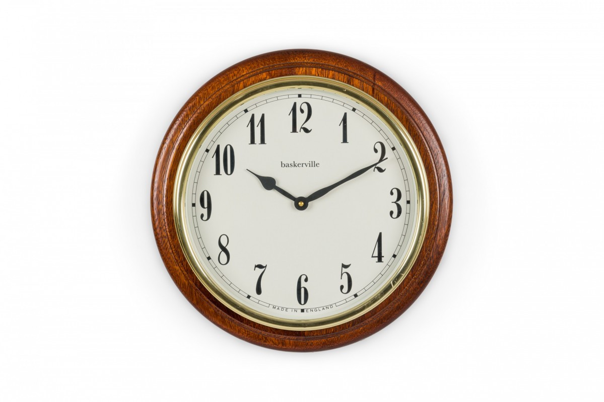 Vintage english baskerville circular wooden wall clock