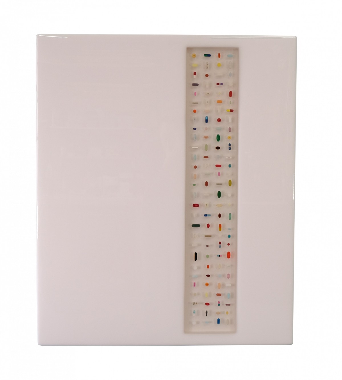 Ray geary contemporary rectangular white and translucent resin and pill sculpture