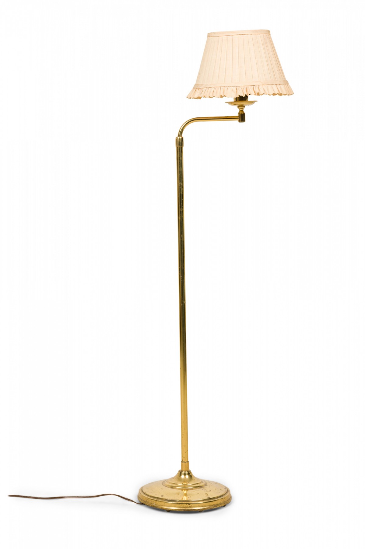 English mid century fluted brass floor lamp with pleated and ruffled