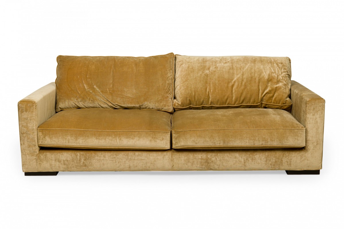 Vintage light gold crushed velvet upholstered sofa