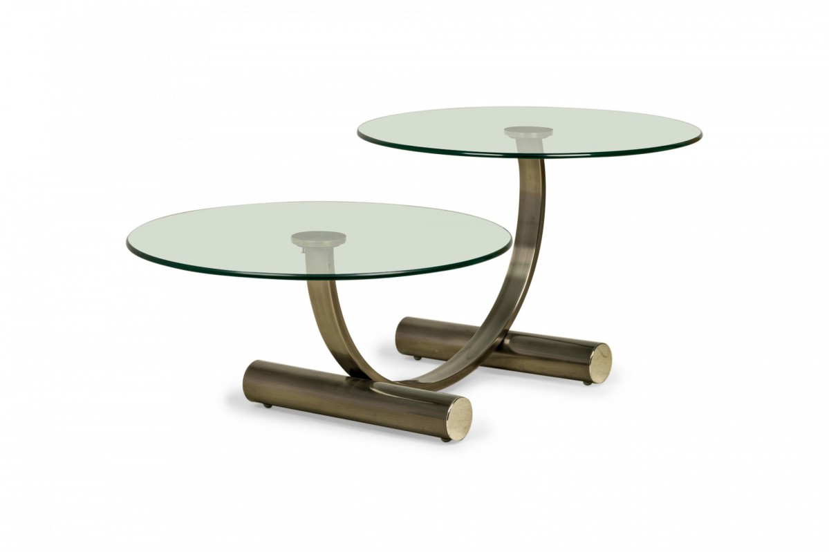 Mid century modern two tier circular glass silver metal frame coffee table