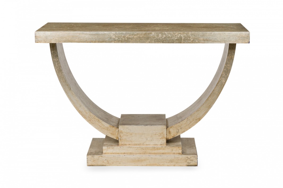 Art deco style silver gilded crackle finish rectangular console table