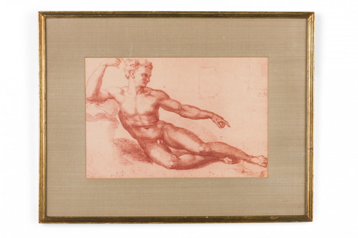 Roman neo classic style recumbent male nude print