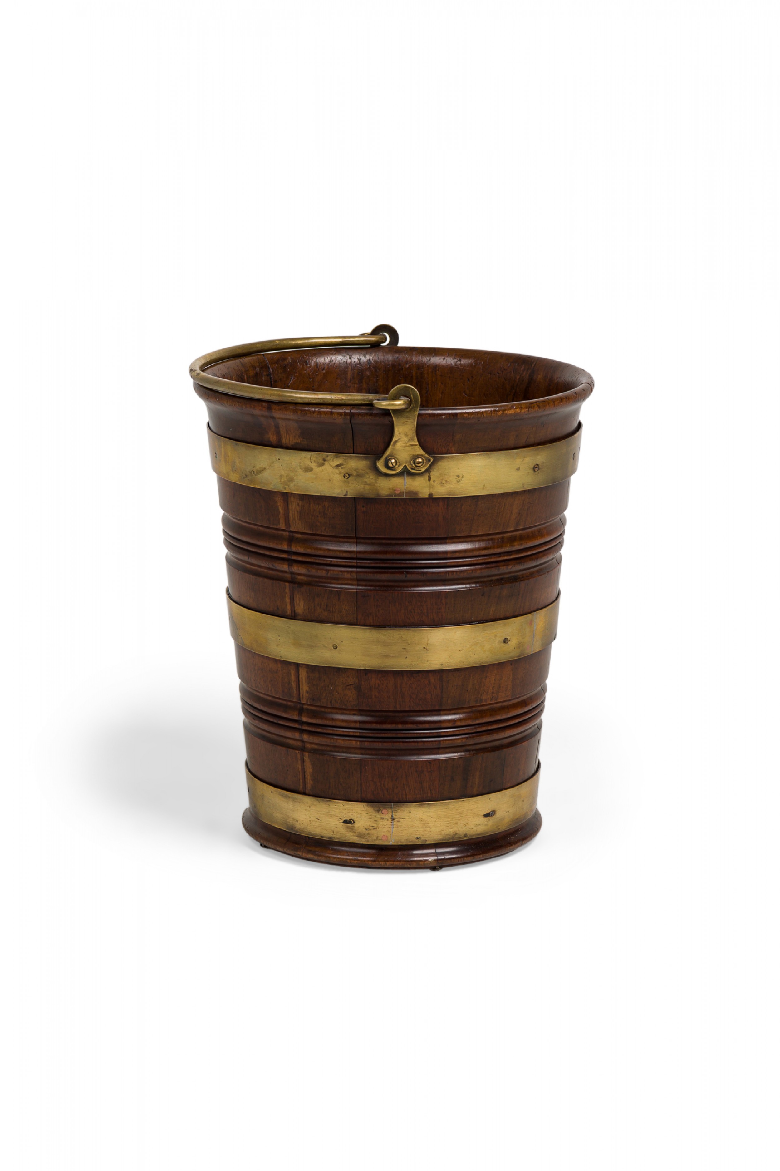 English iii brass bound wooden peat bucket