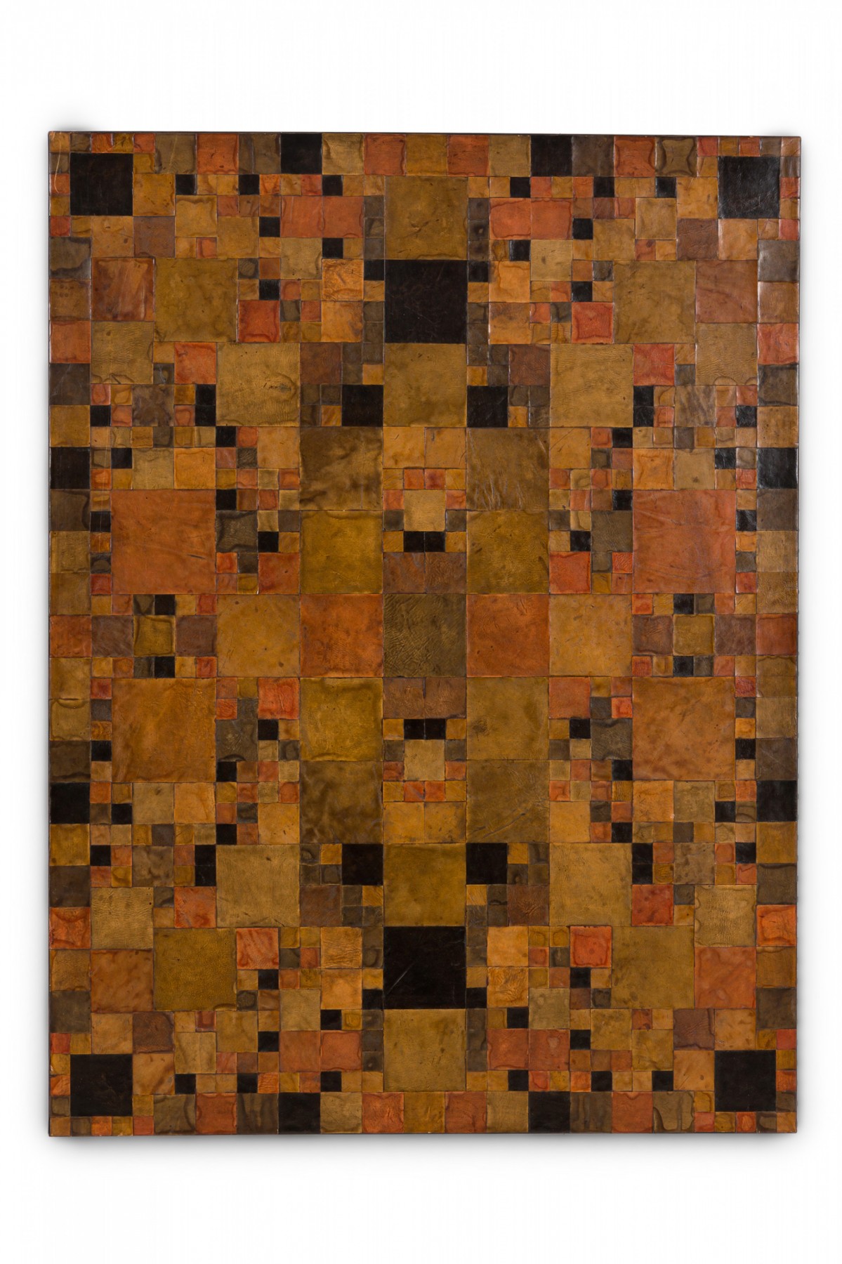 Contemporary abstract patchwork leather wall art on canvas
