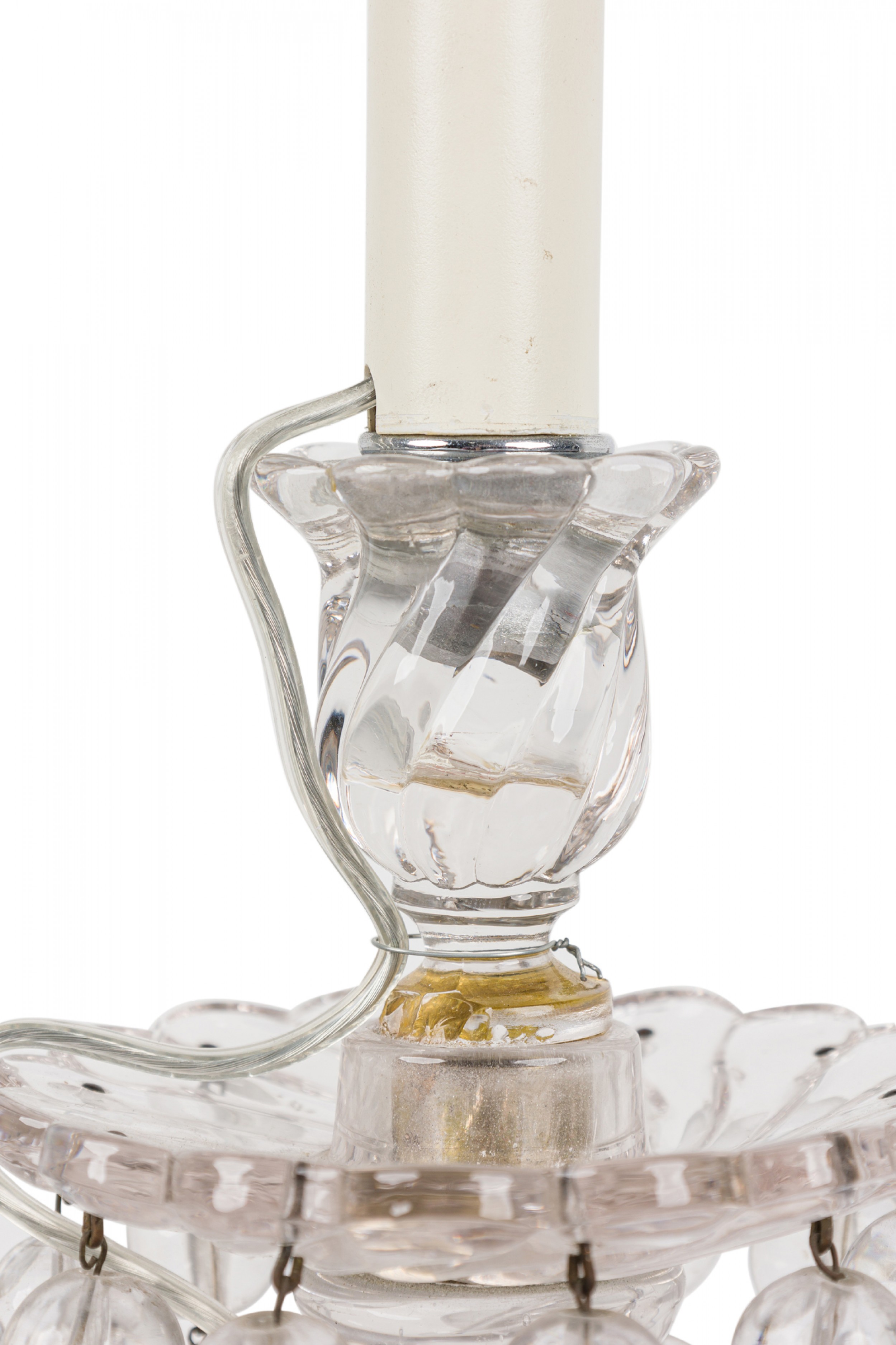 Pair of English victorian cut crystal glass table lamps with pleated