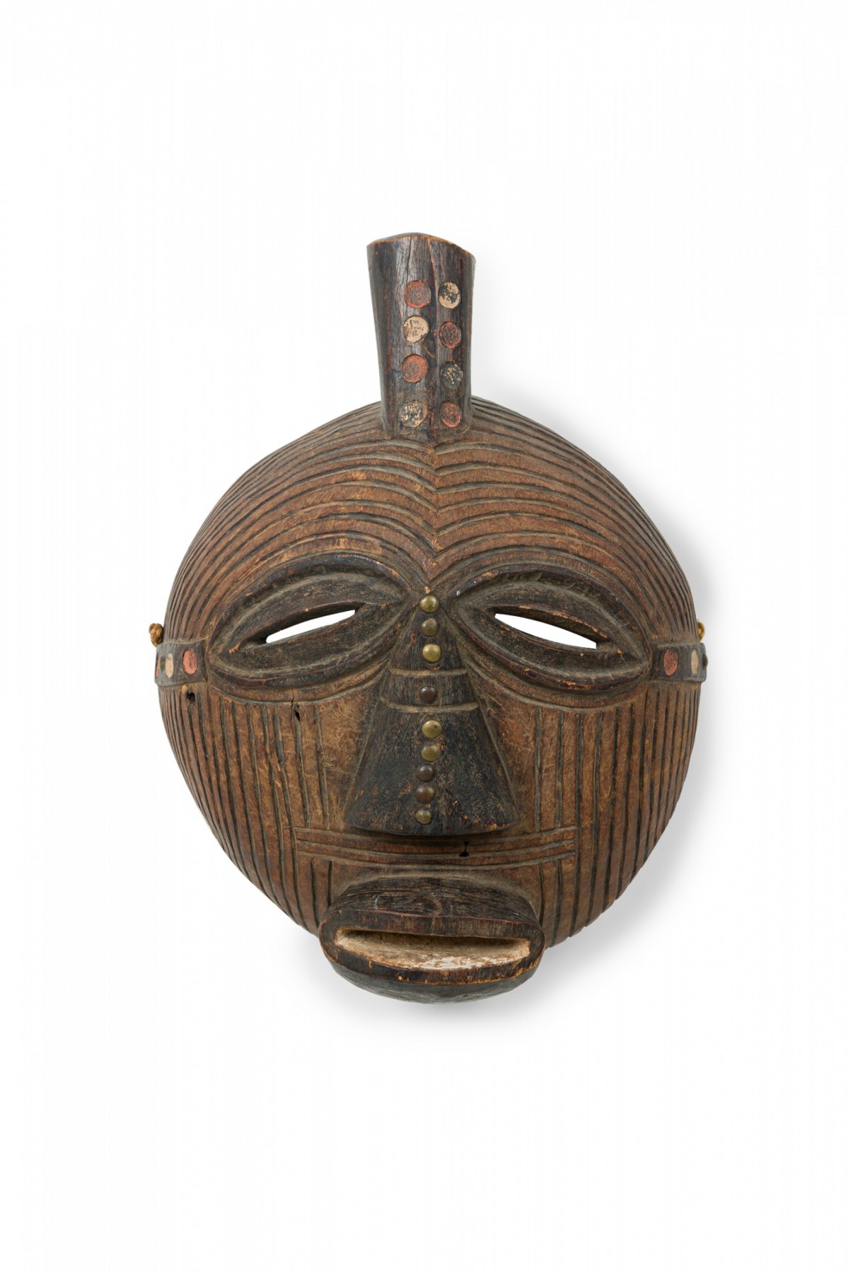 African congo 20th century carved painted wood songye kfwebe face mask