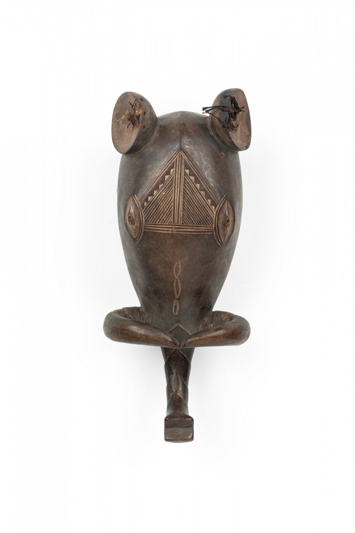 African ivory coast 20th century carved wood baule goli elephant face mask with horns