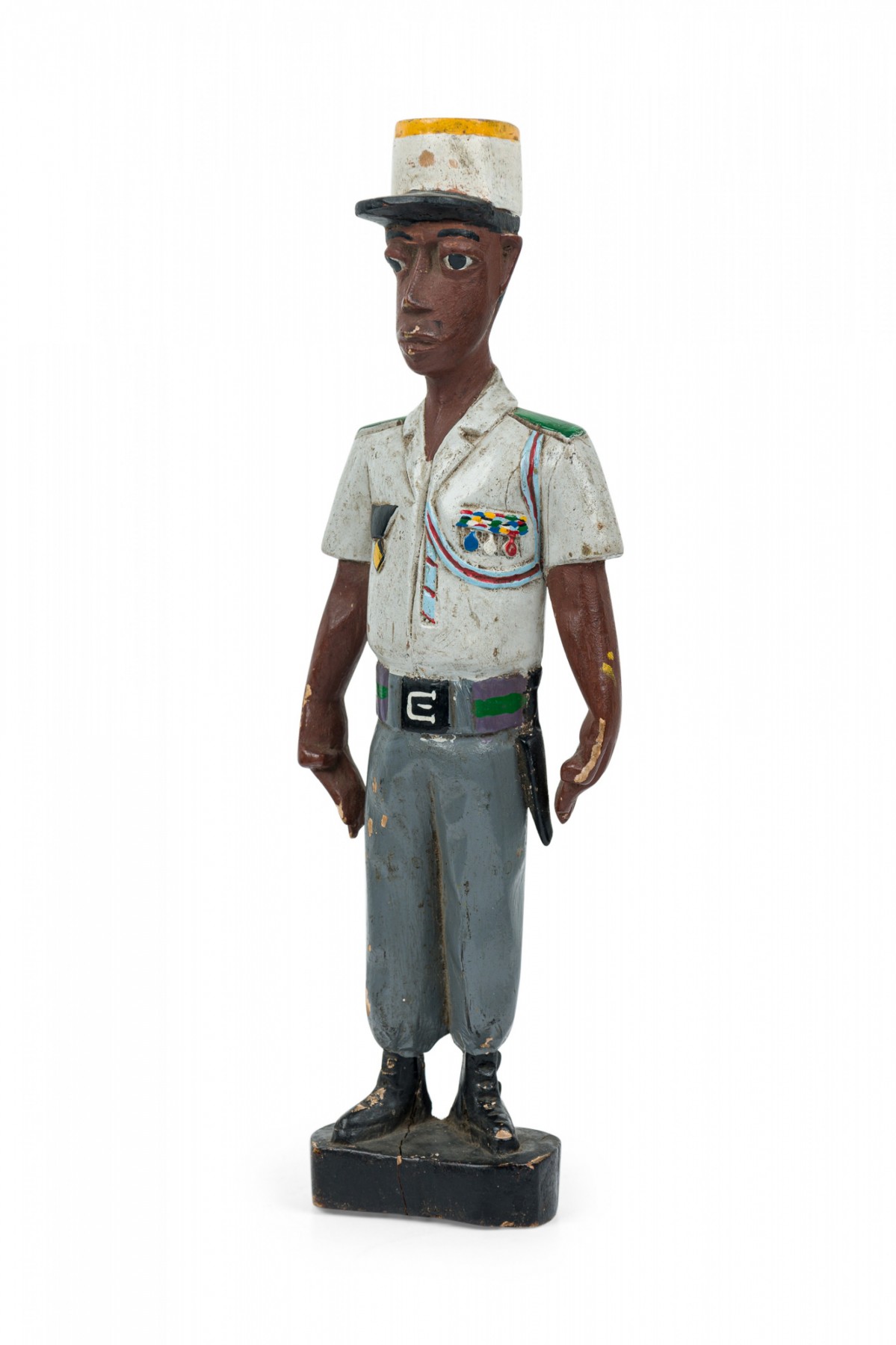 African ivory coast 20th century carved painted wood baule colonial colon male policeman