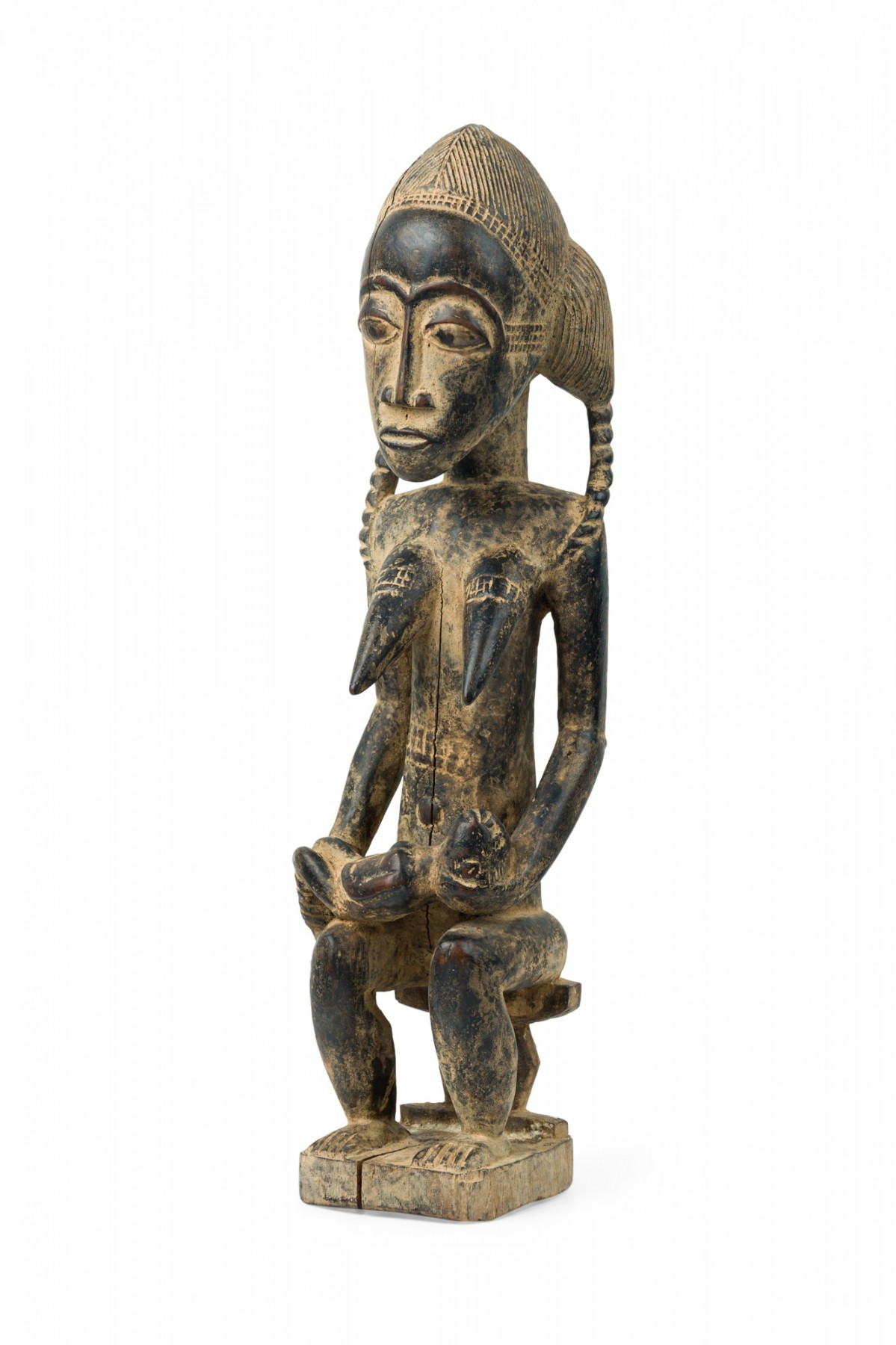 African ivory coast 20th century carved wood baule seated female spirit spouse