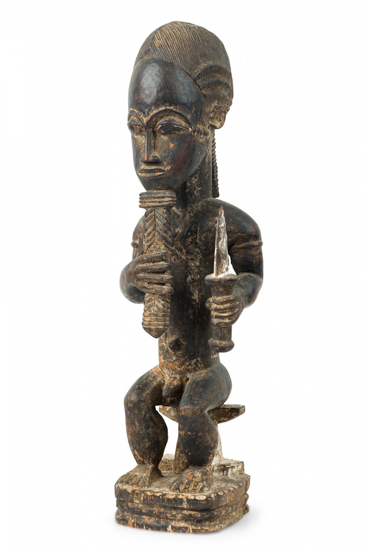 African ivory coast 20th century carved wood baule diviner seated figure