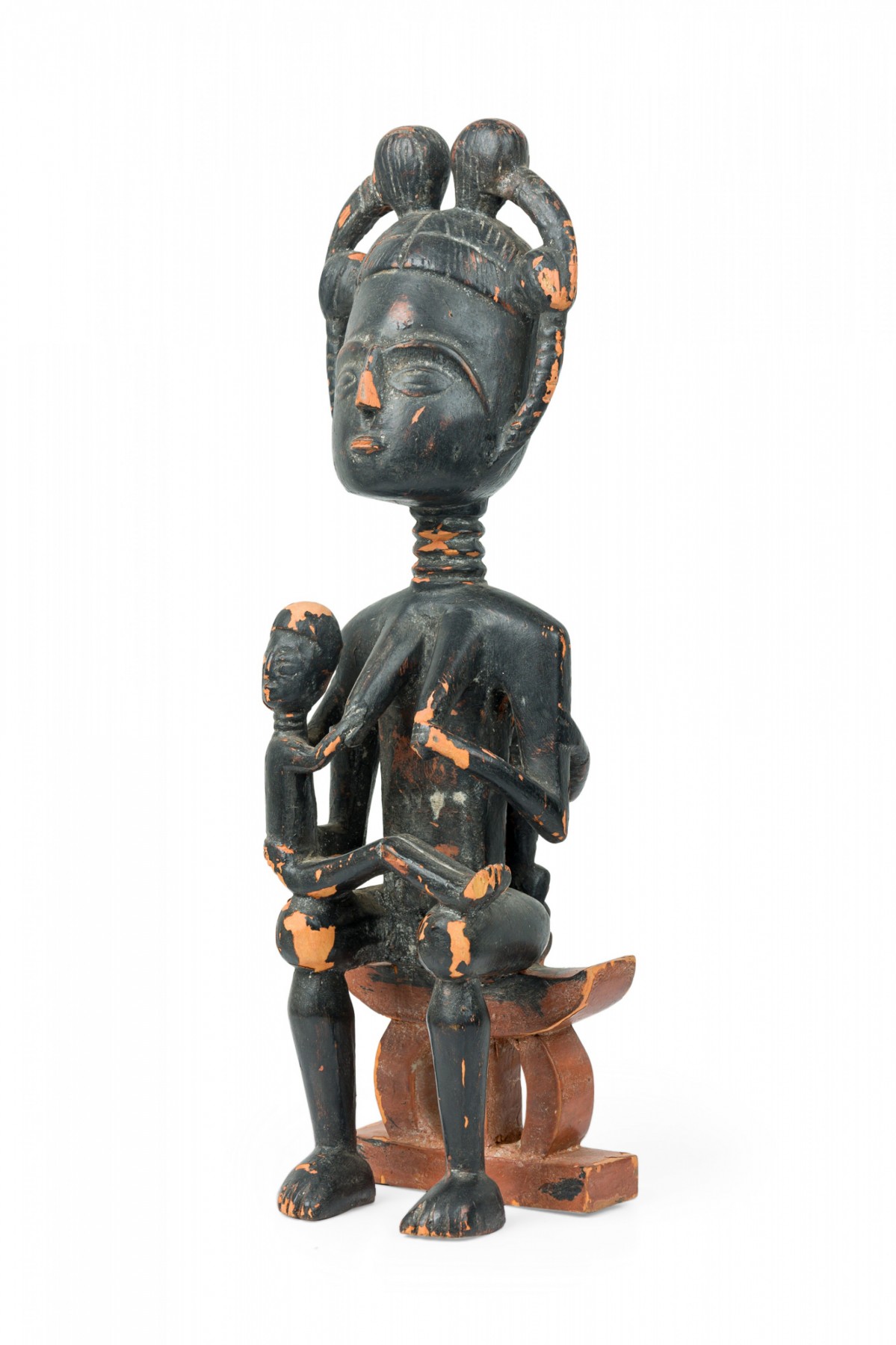 African ghana 20th century carved wood akan seated mother and child