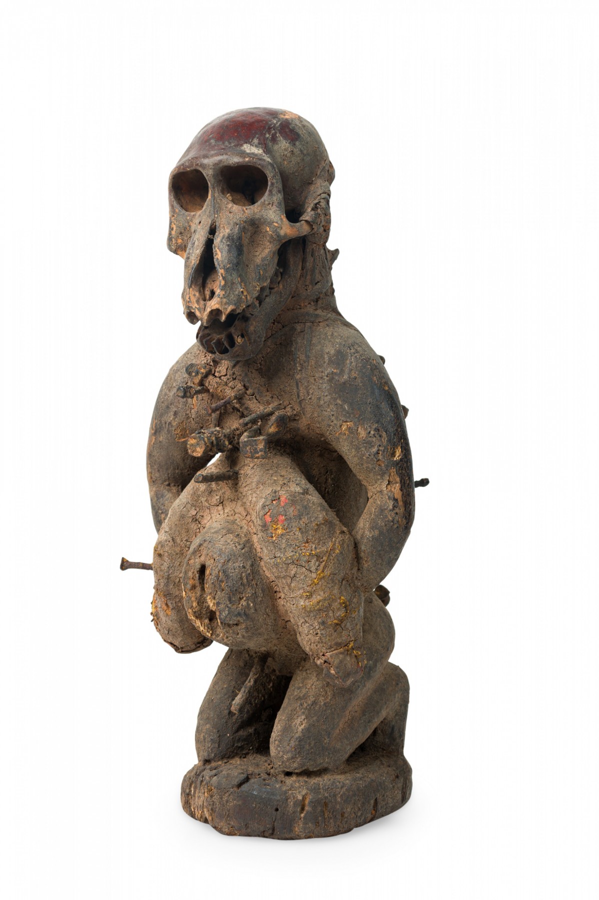 African dr congo 20th century carved wood nkisi baboon nail fetish figure
