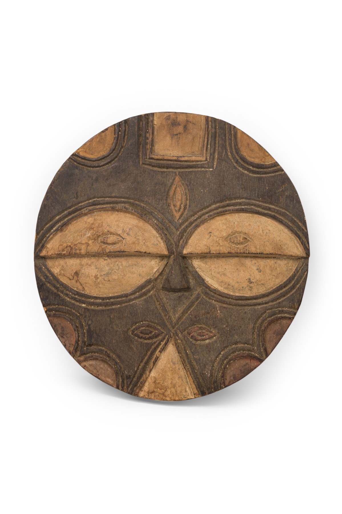 Africa dr congo late 20th century carved painted teke circular disc mask plaque