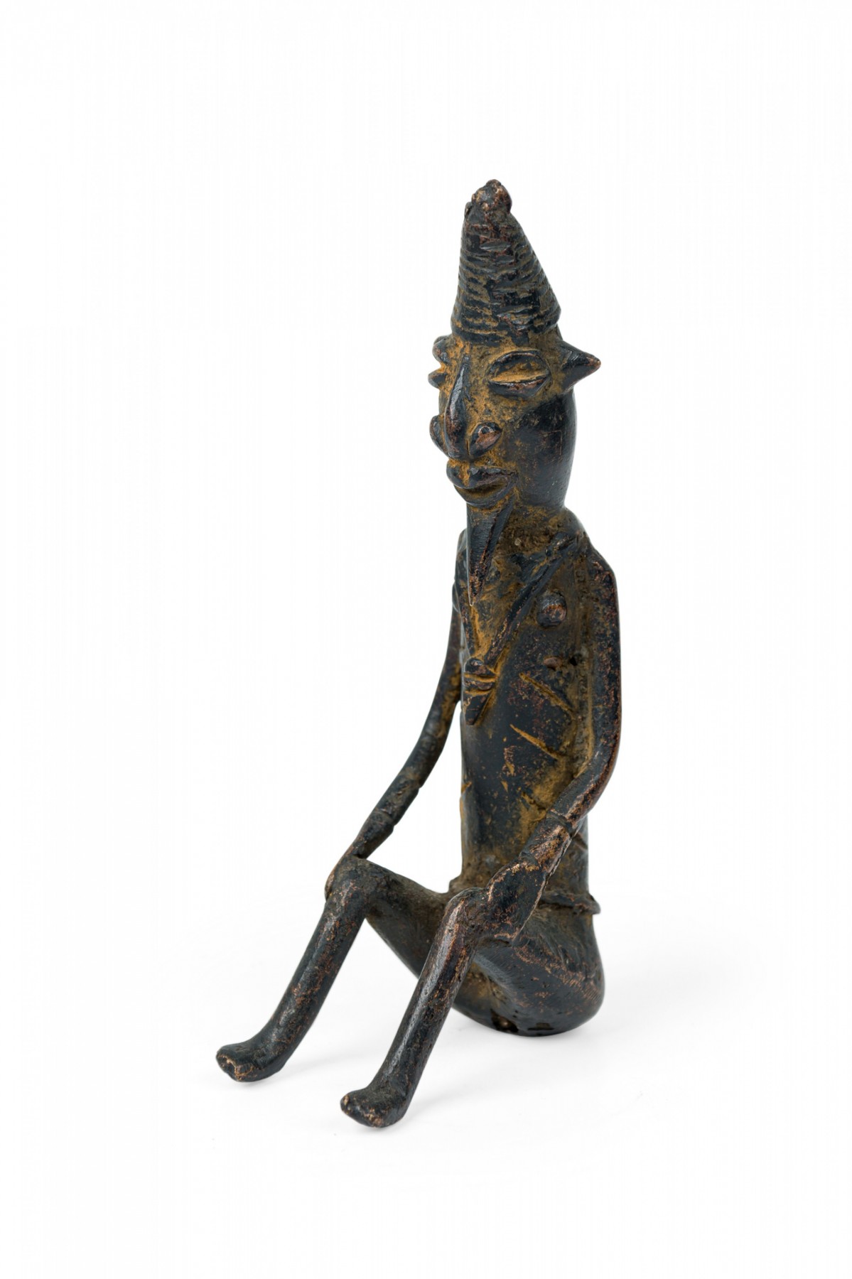 African mali late 20th century bronze dogon seated village elder male figure