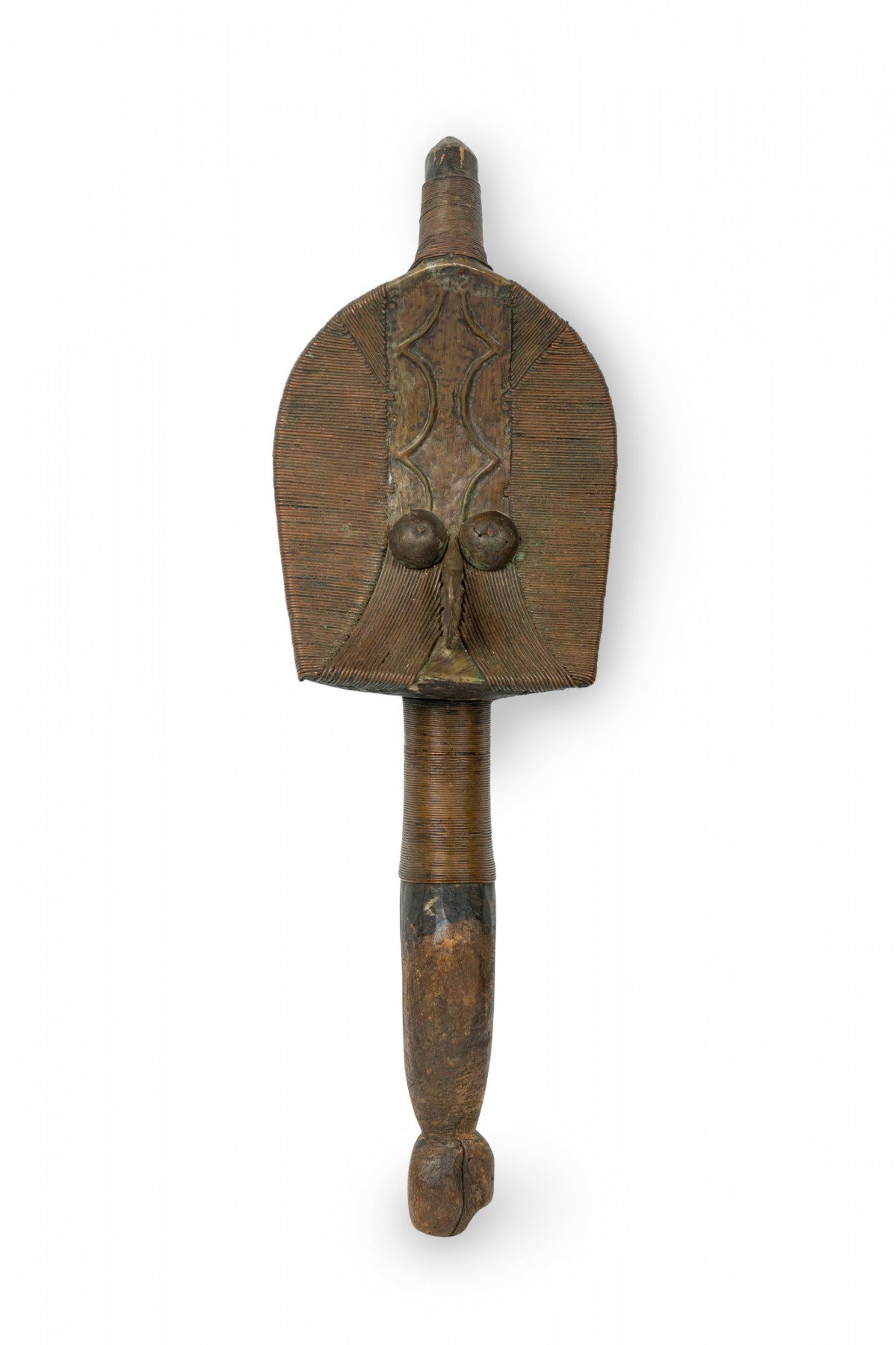 African gabon dr congo 20th century carved wood copper kota mahongwe figural reliquary staff