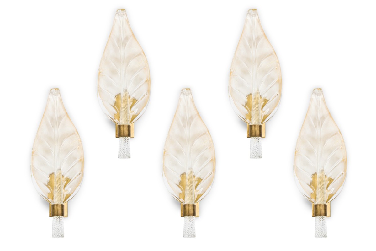 Set of 5 italian mid century murano glass leaf wall sconce 
