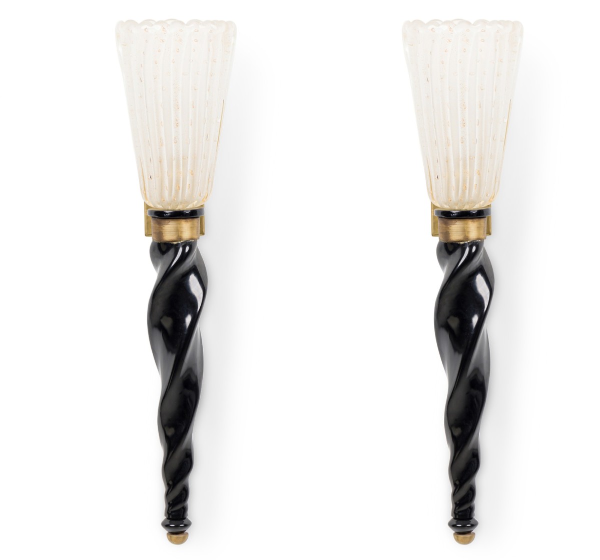 Set of 2 italian mid century murano glass torch wall sconce 