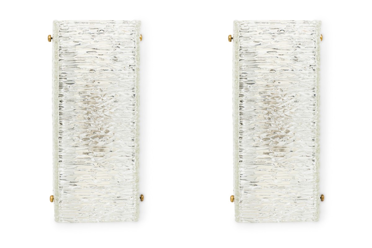 Pair of italian mid century rectangle textured murano glass wall sconce 