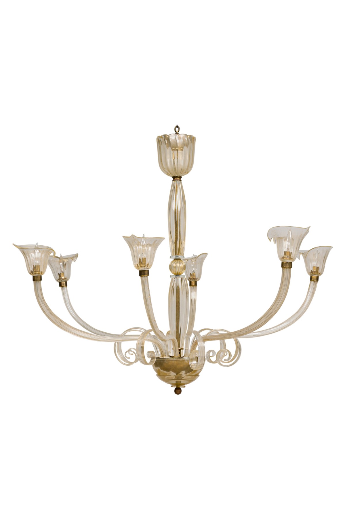 Mid century glass 6 armed chandelier