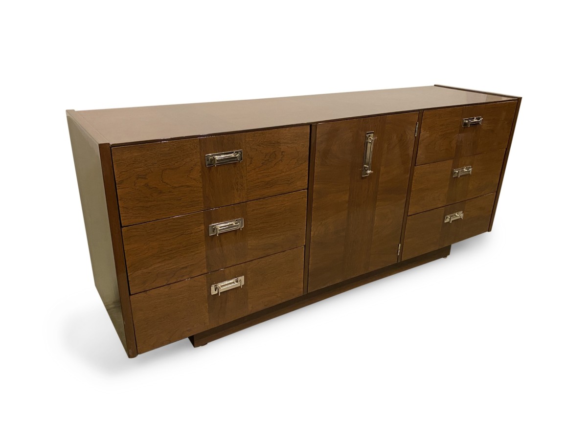 American Mid century brown and chrome 6 drawers lane credenza 