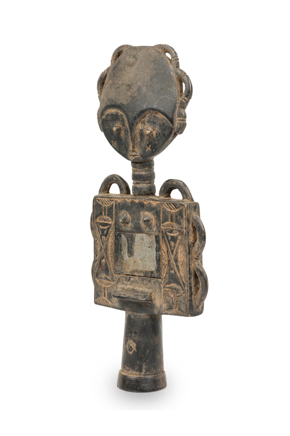 African ghana 20th century hand carved wood and mirrored ashanti fertility doll a