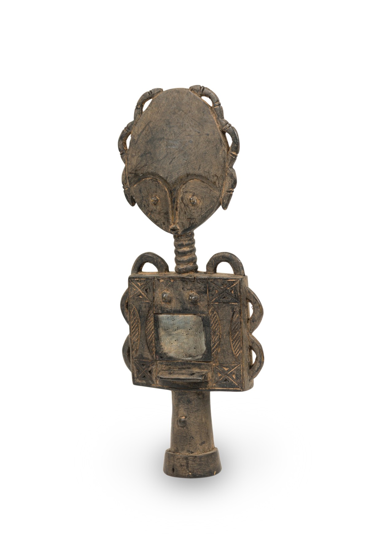 African ghana 20th century hand carved wood and mirrored ashanti fertility doll b