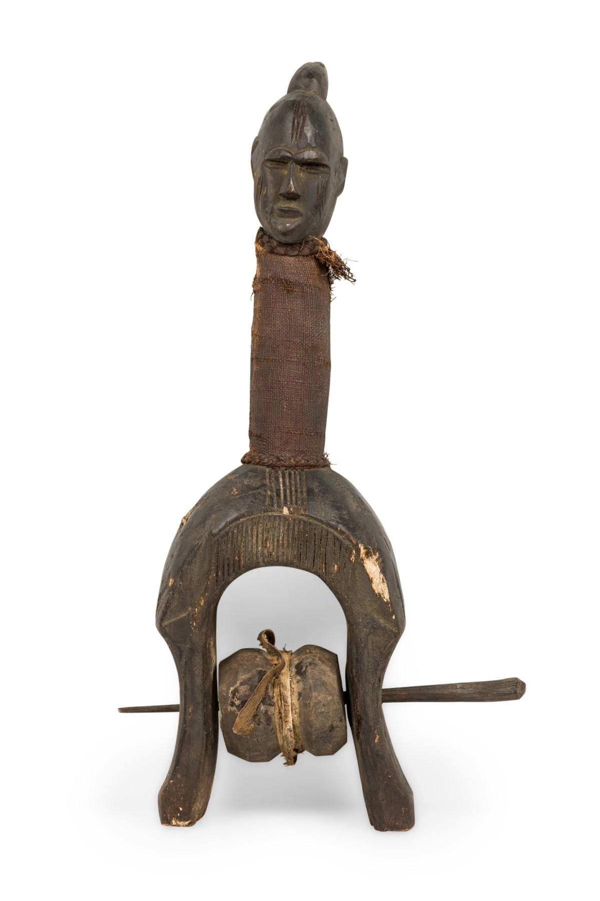 African gabon 20th century hand carved tsogo heddle pulley with carved head