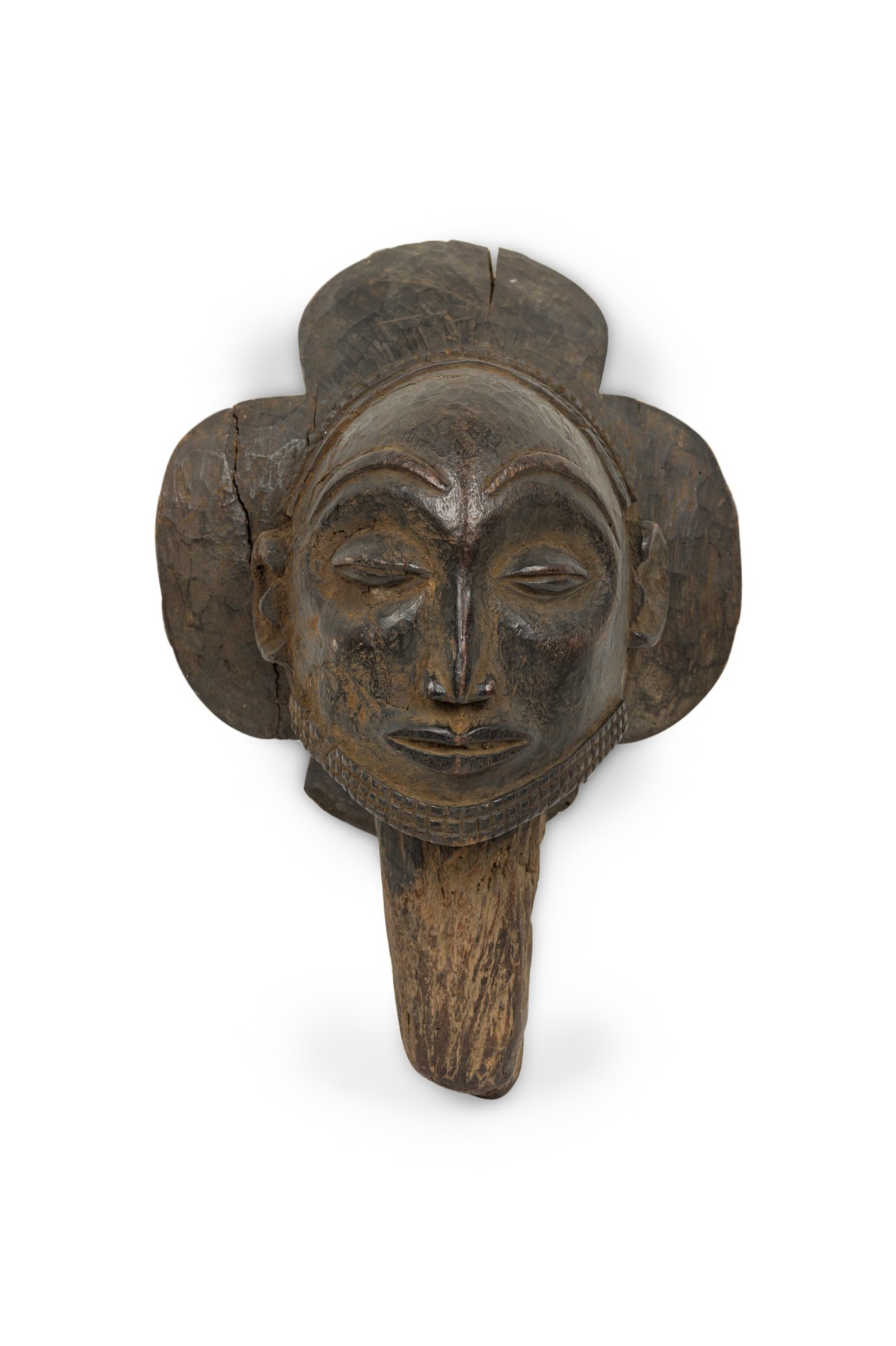 African dem. republic of the congo mid 20th century hand carved hemba mask on stave