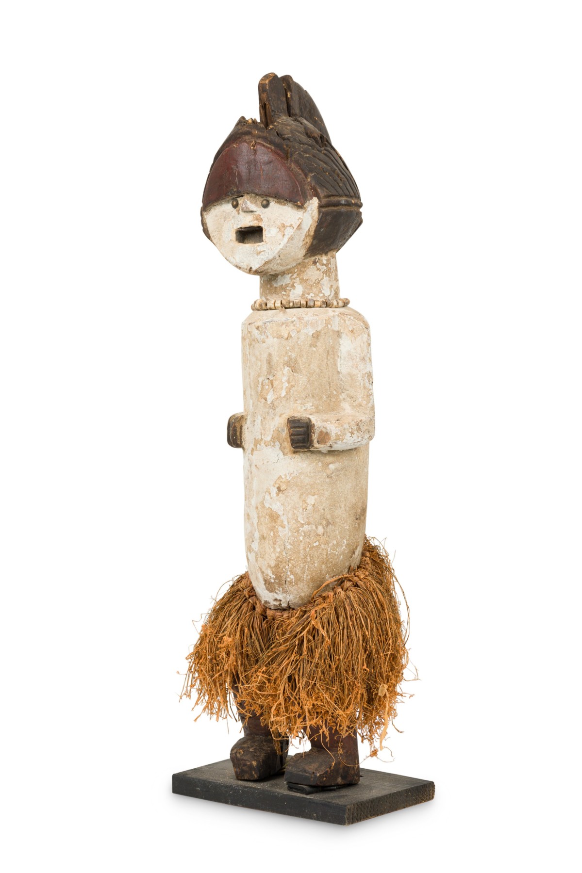 African gabon 20th century hand carved reliquary fetish figure in grass skirt