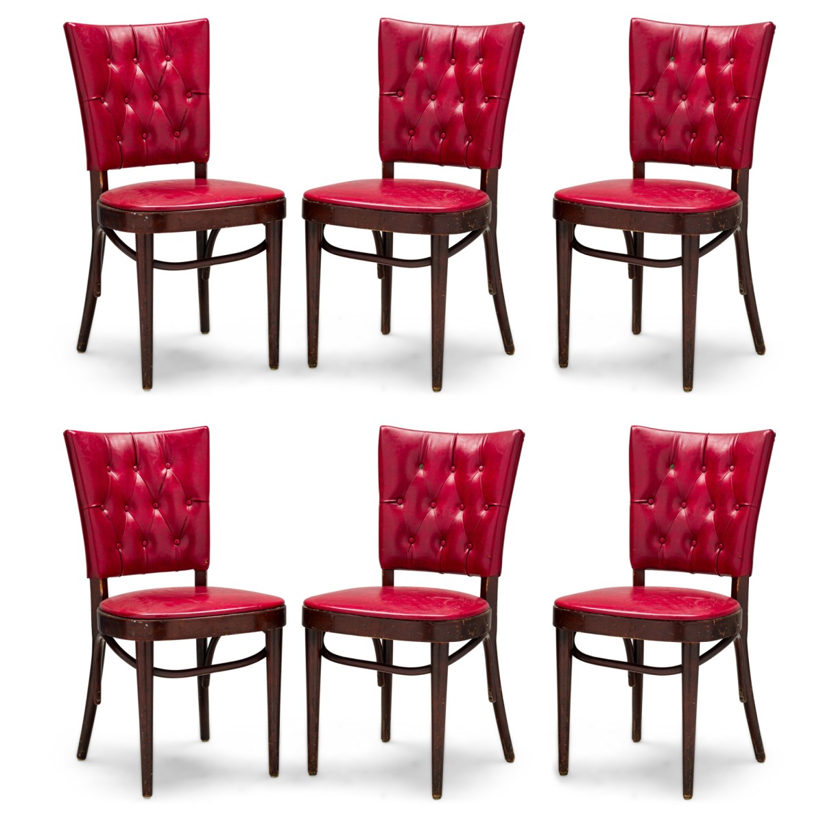 Set of 18 American mid century red vinyl tufted side chairs 