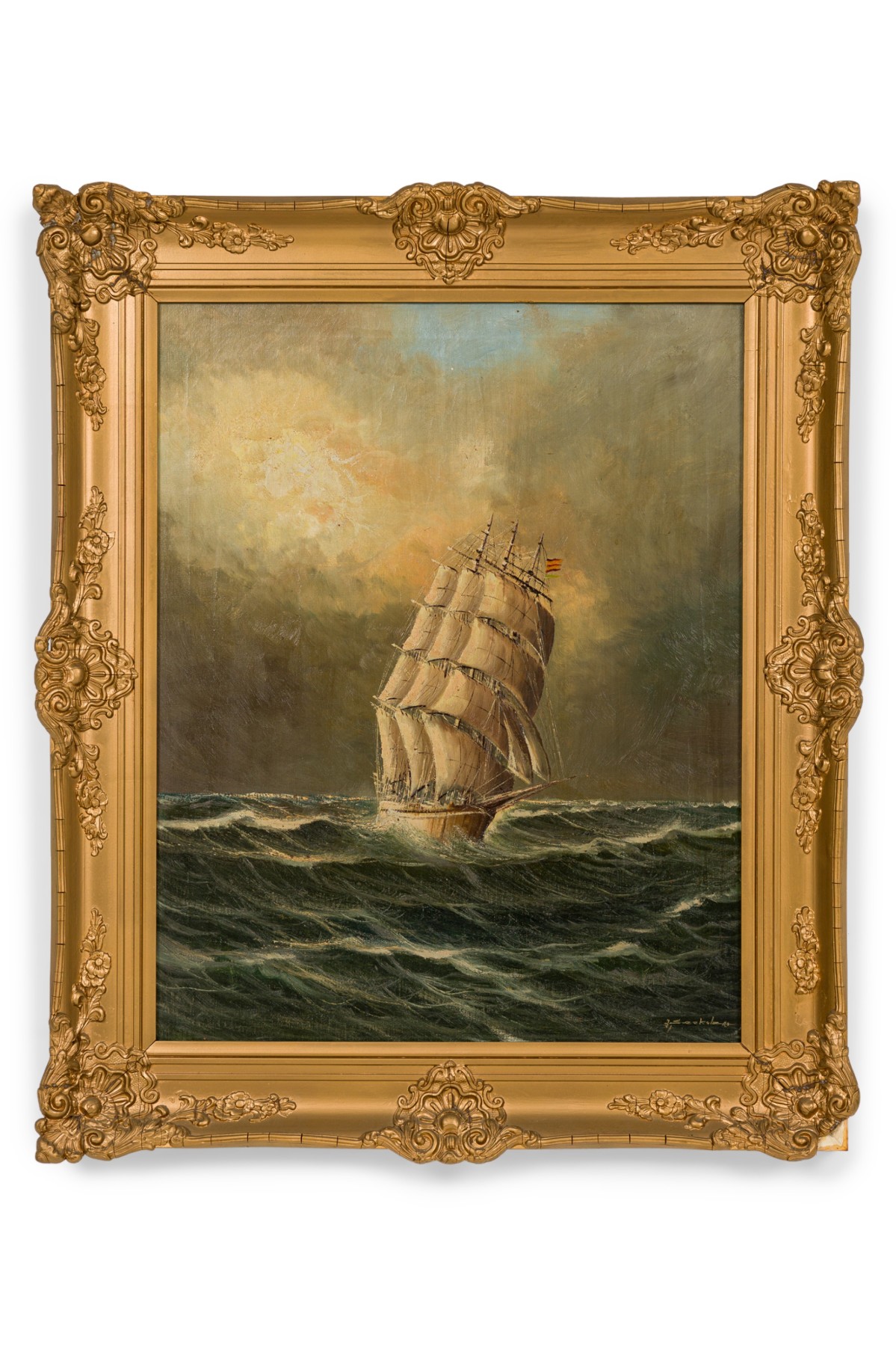 American victorian seascape painting of a sailboat 