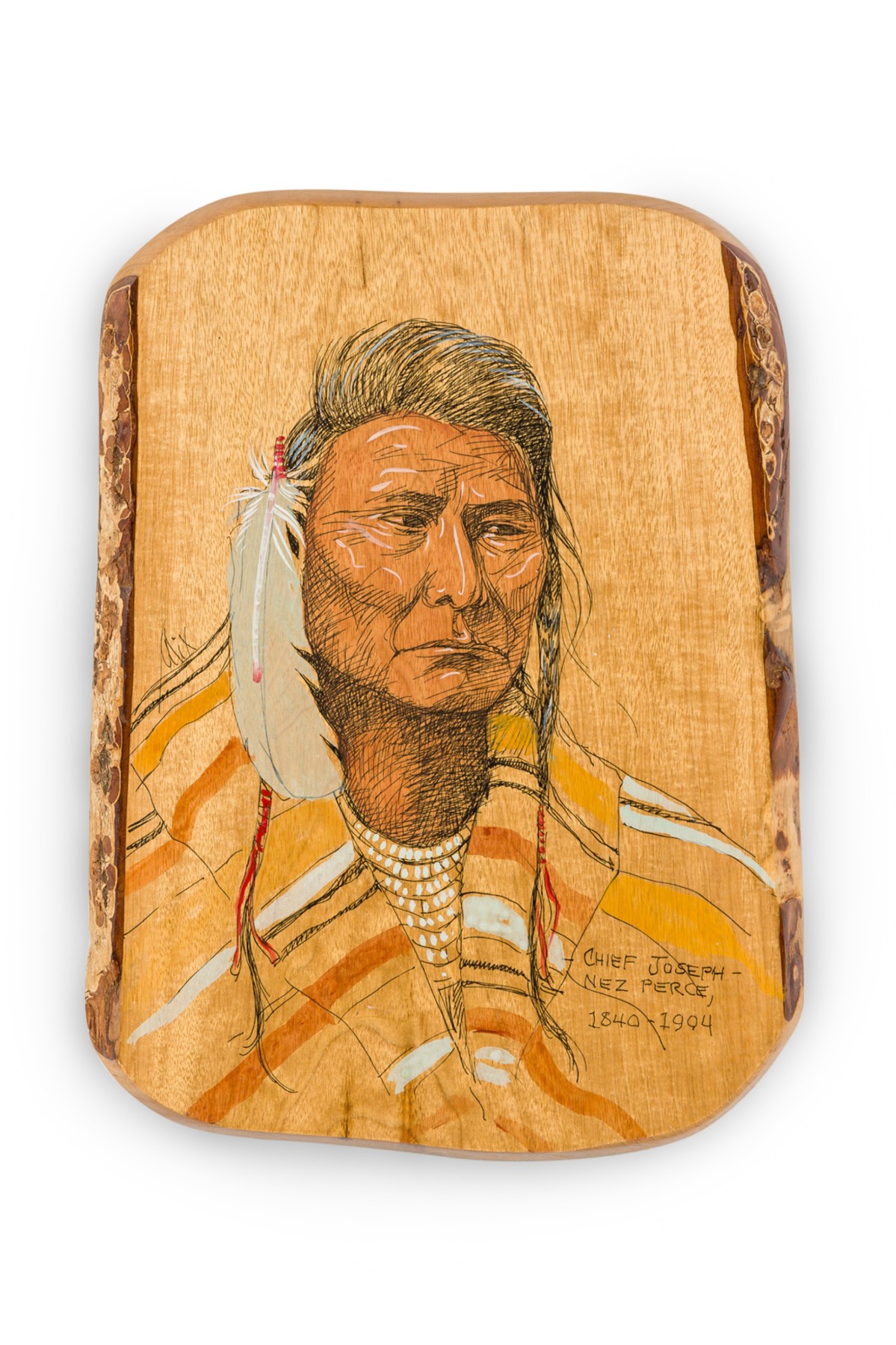 American country ink on myrtlewood portrait of chief joseph of the nez perce tribe