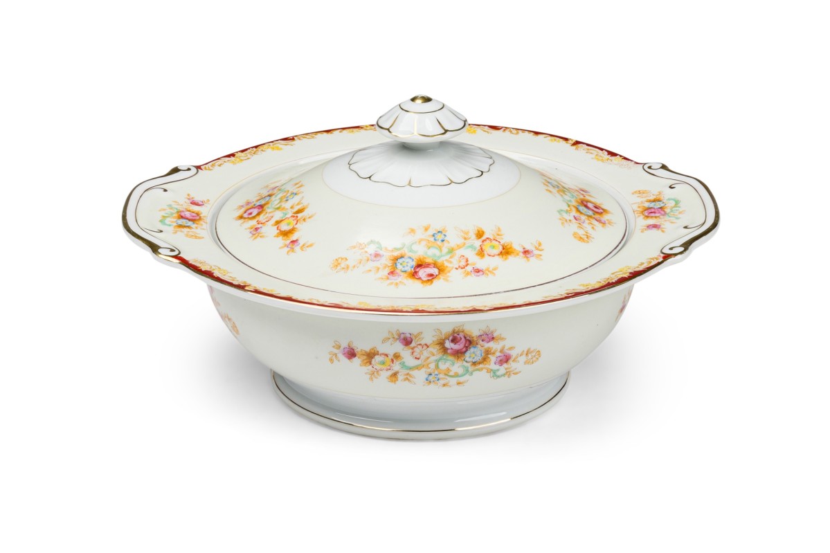 Japanese hand painted floral vegetable dish