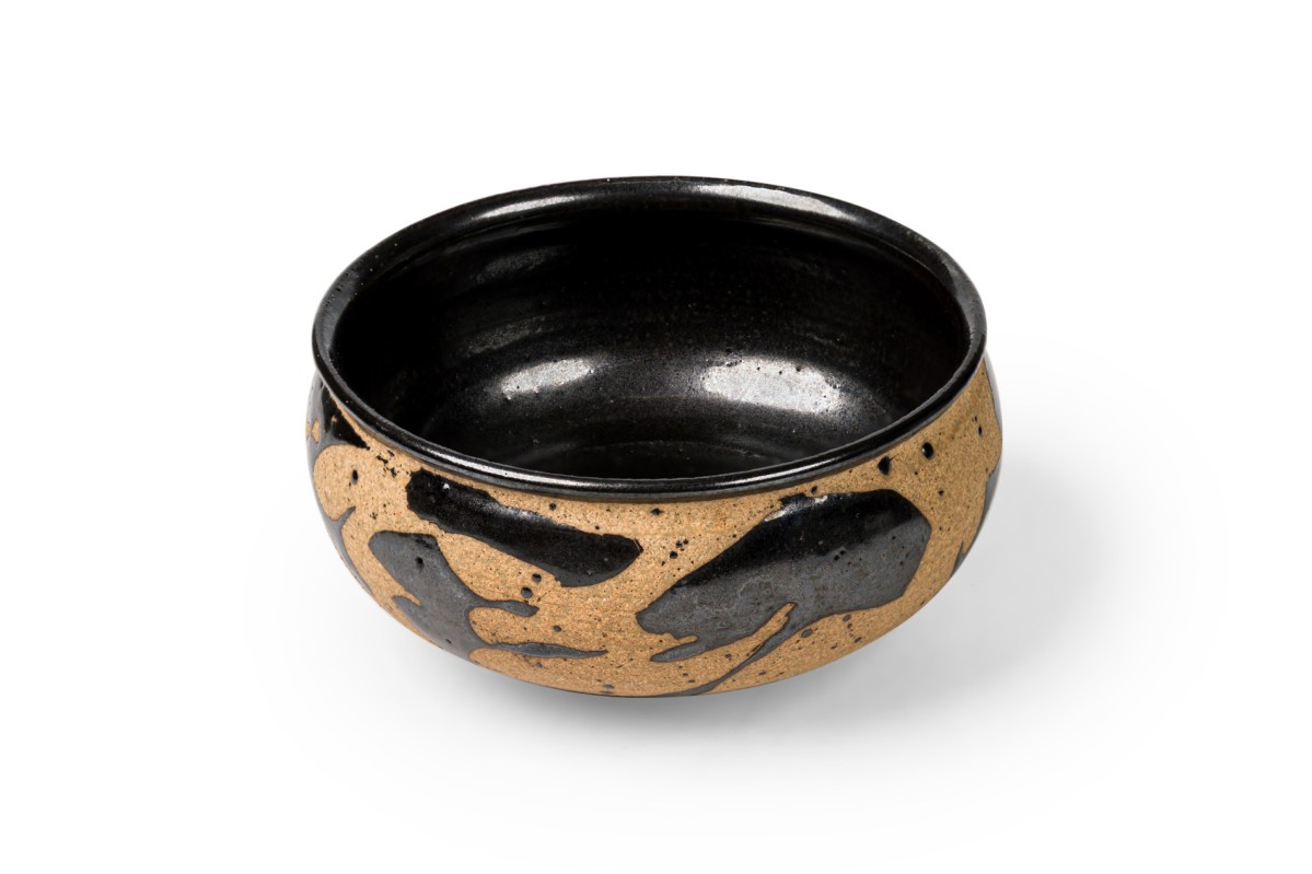 American art deco style beige and black abstract bowl