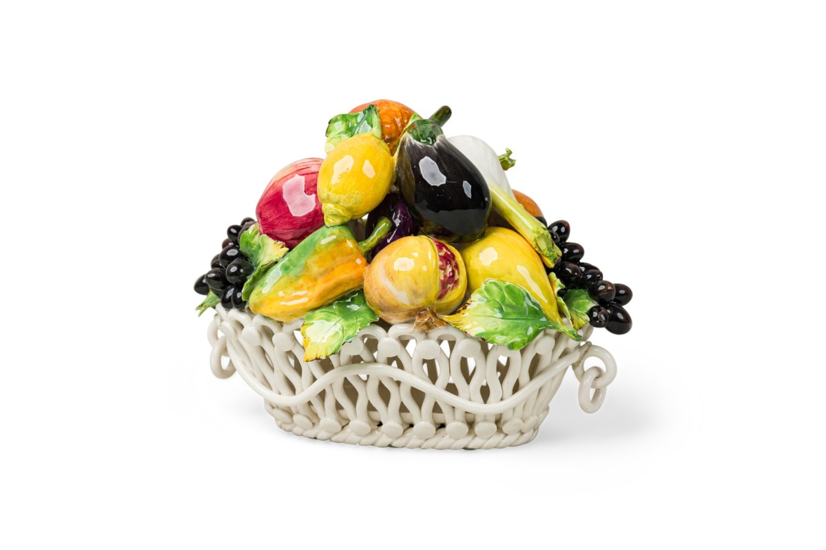 Italian mid century majolica capodimonte fruit basket