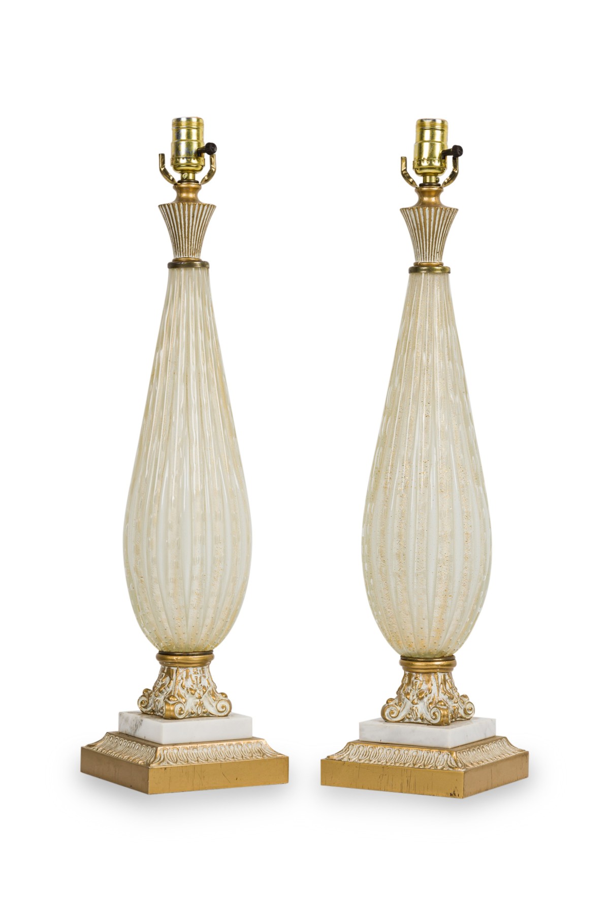 Pair of Barovier & Toso Italian Mid Century Bubble Gold Fleck Table Lamps