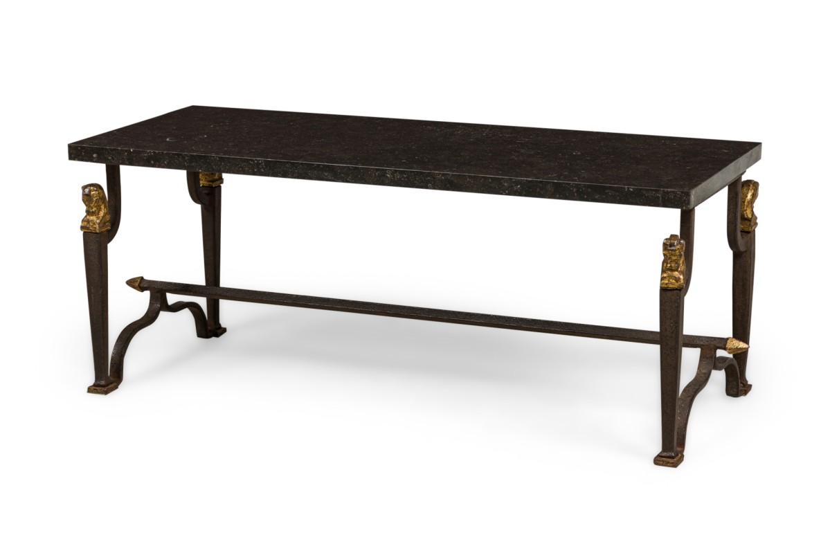 French mid century bagues wrought iron and marble table 7894