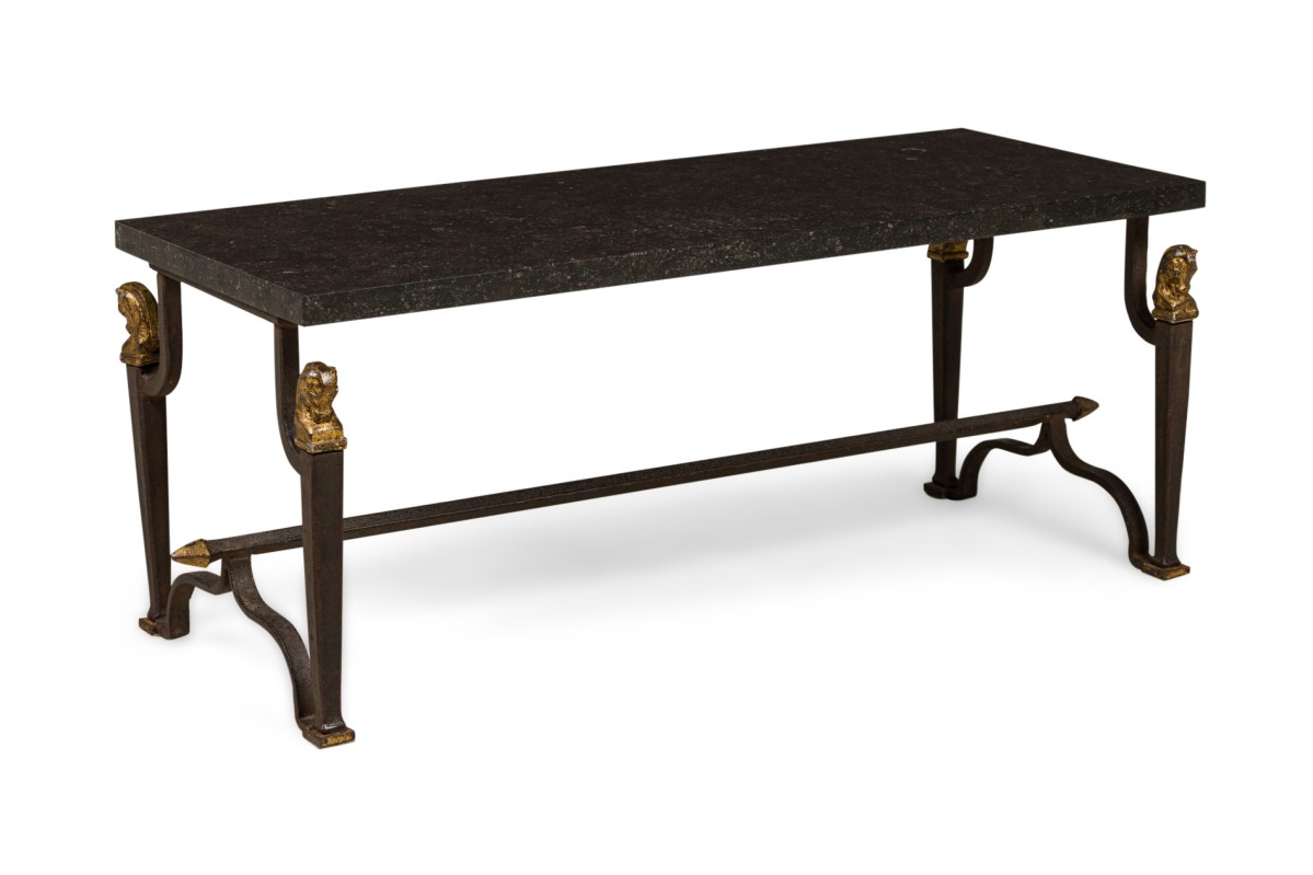 French mid century bagues wrought iron and marble table 7894A