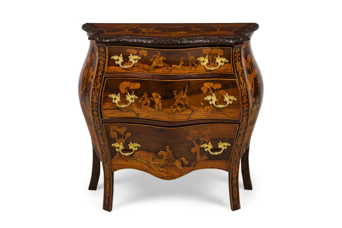 French louis xv style inlaid bombe shaped commode 7895