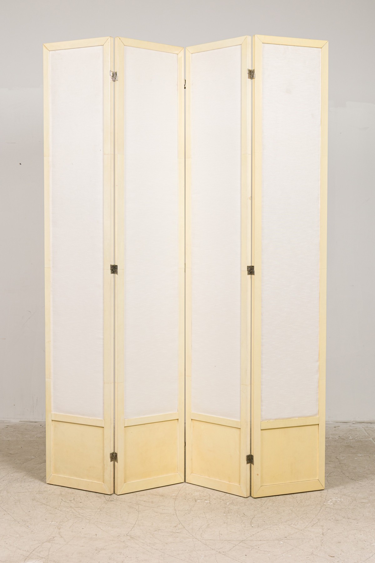 American contemporary four fold white parchment screen