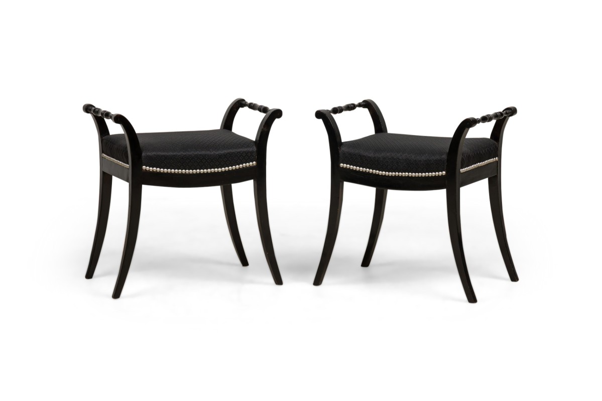 Swedish neoclassical ebonized benches with side arms