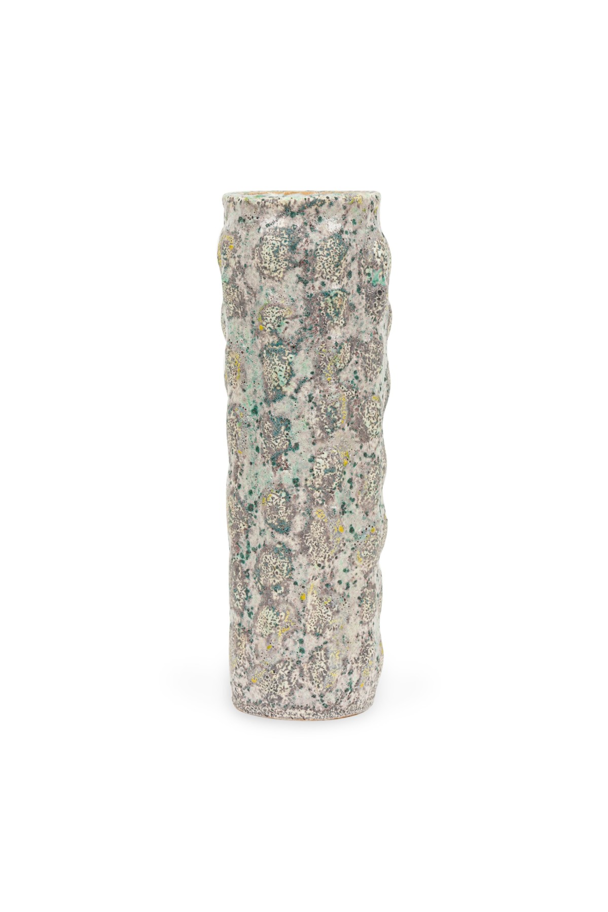Gary DiPasquale Contemporary Tall Knobbed Vase in Grey and White Textured Exterior and White Interior