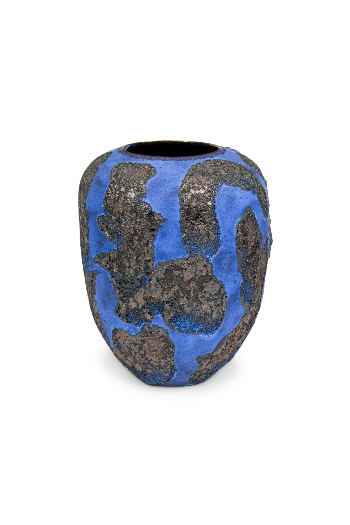 Gary DiPasquale Contemporary Cobalt Blue Textured Black Lava Glazed Vase with Black Interior