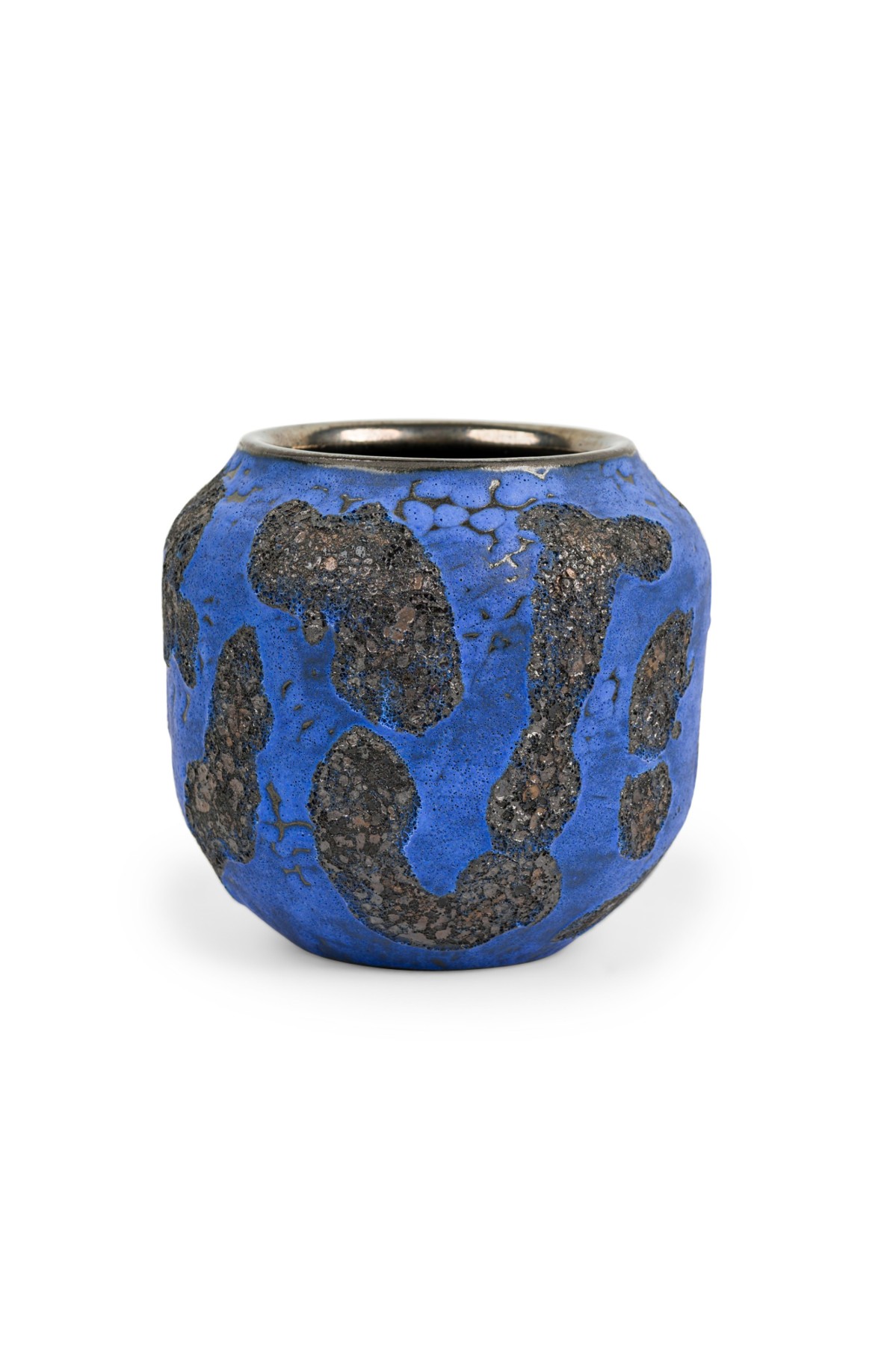 Gary DiPasquale Contemporary Cobalt Blue Gourd Shape Vase with Black Lava Glaze and Black Interior