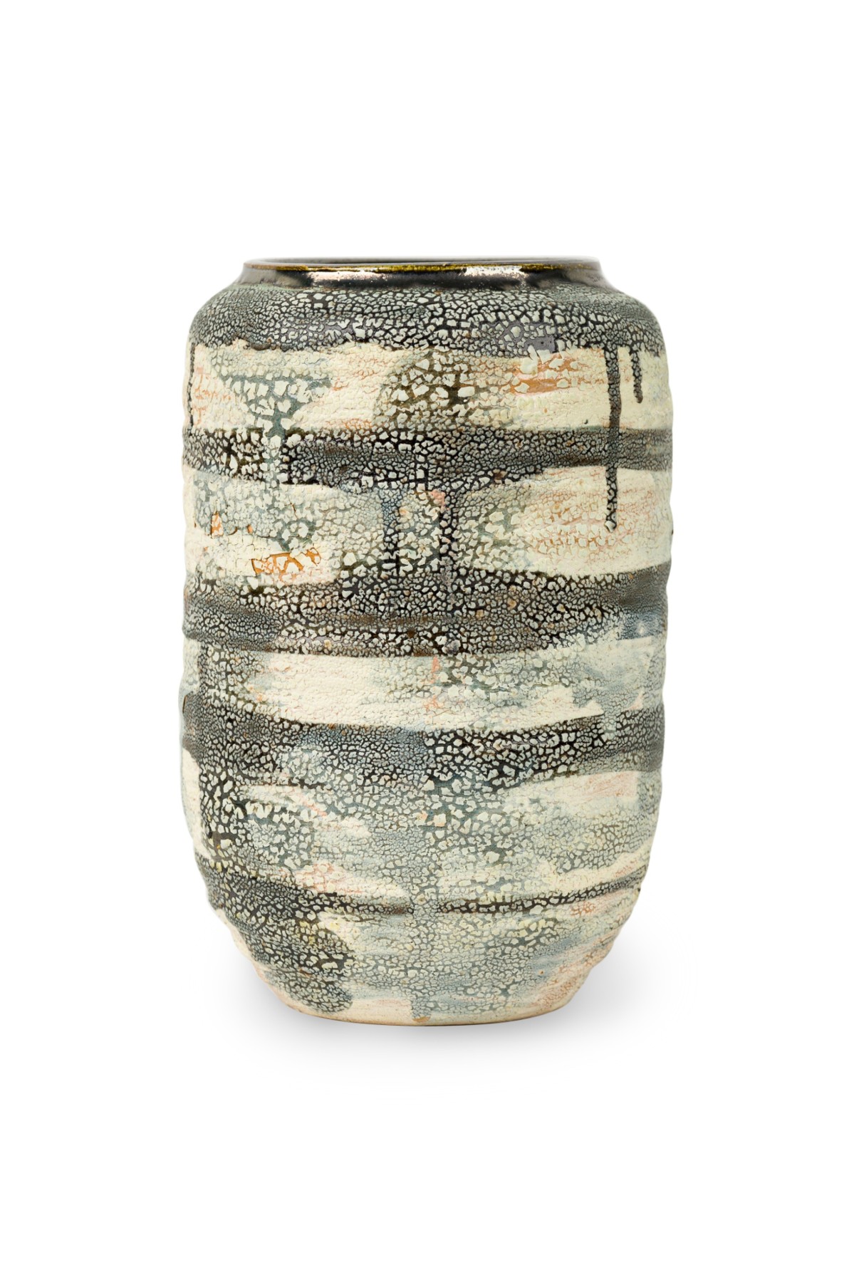 Gary DiPasquale Contemporary Black Grey and White Tall Drip Pattern Vase with Black Interior