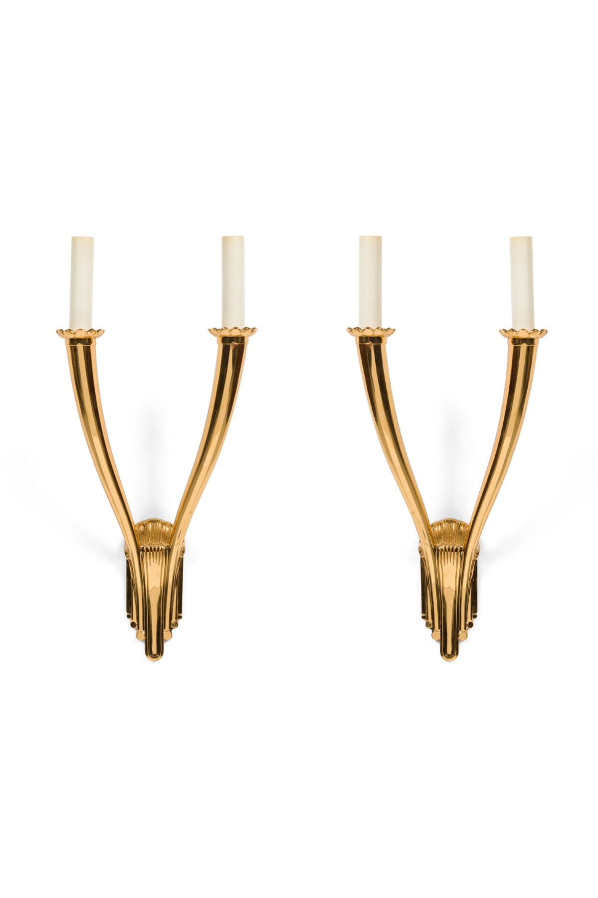 American art deco shell motif two armed candelabra sconce